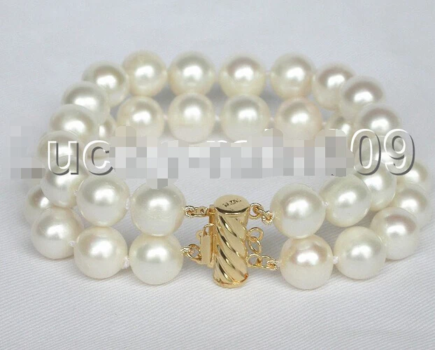 

shippingGenuine 7" 15row 14mm Gray pearls white leather bracelet magnet clasp e1762 5.25