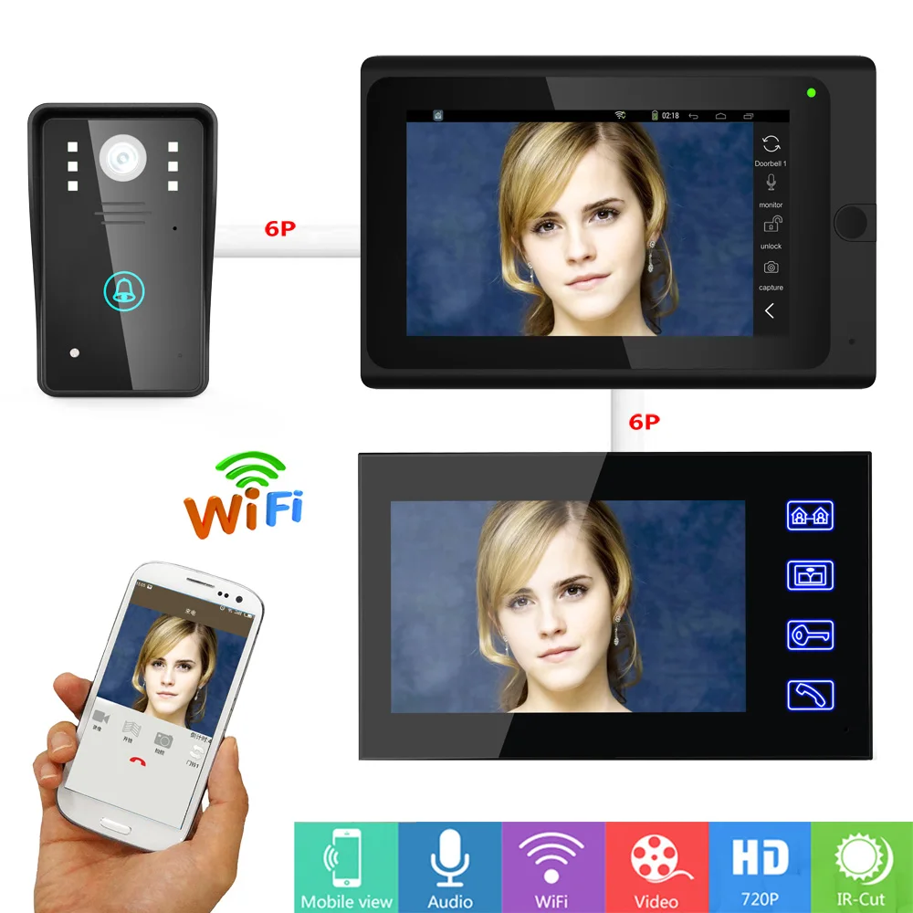 Yobang безопасности 7 дюймов Беспроводной WI-FI видео-телефон двери с 2x indoor Экран приложение Управление видео Дверные звонки домофон Системы