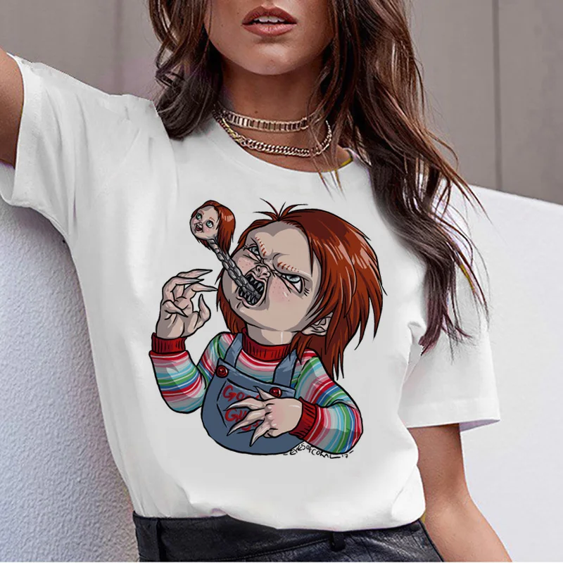 Chucky ужас высокое качество крутая женская новая футболка уличная ulzzang футболка модная женская новая футболка Топ