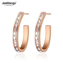 JeeMango Мода Нержавеющая сталь подвеска с цирконием серьги обручальное кольцо из розового золота юбилейные серьги для Для женщин JE19117