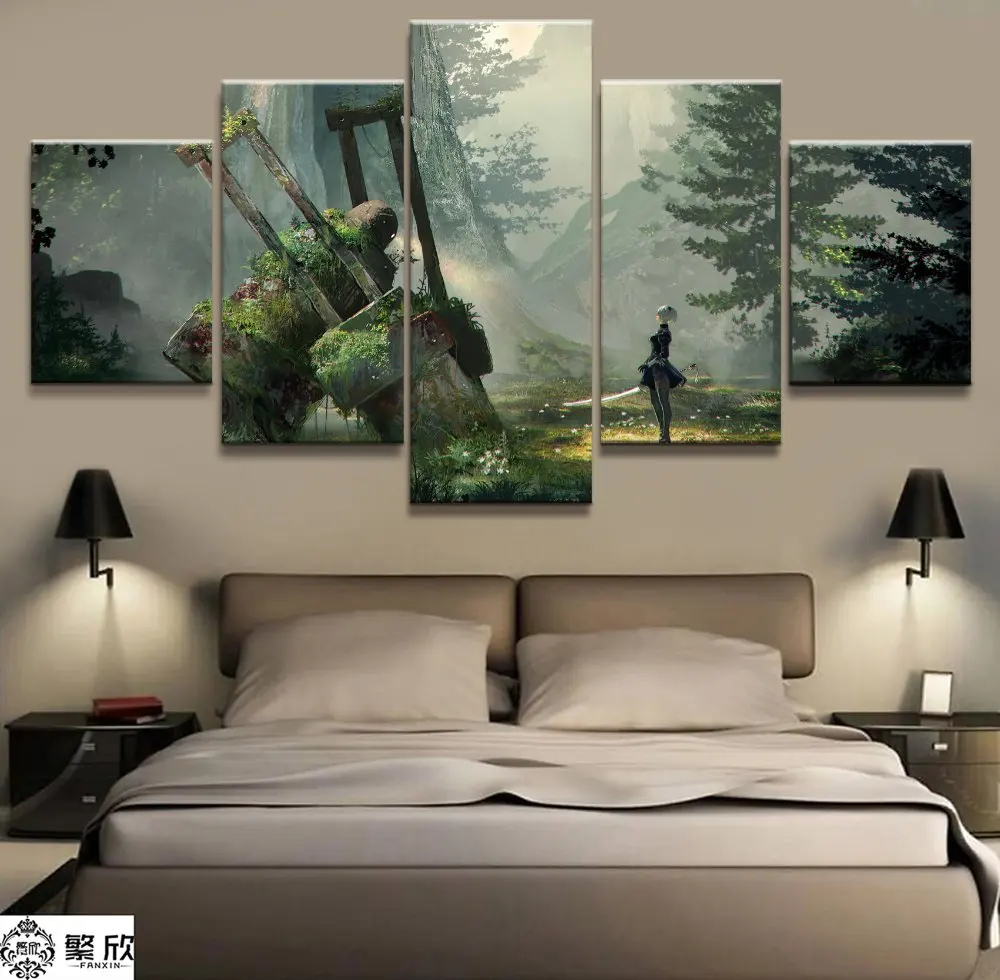 

5 Panel NieR:Automata 2B Game Canvas Printed Painting For Living Room Wall Art Home Decor HD Picture Artworks Modern Poster