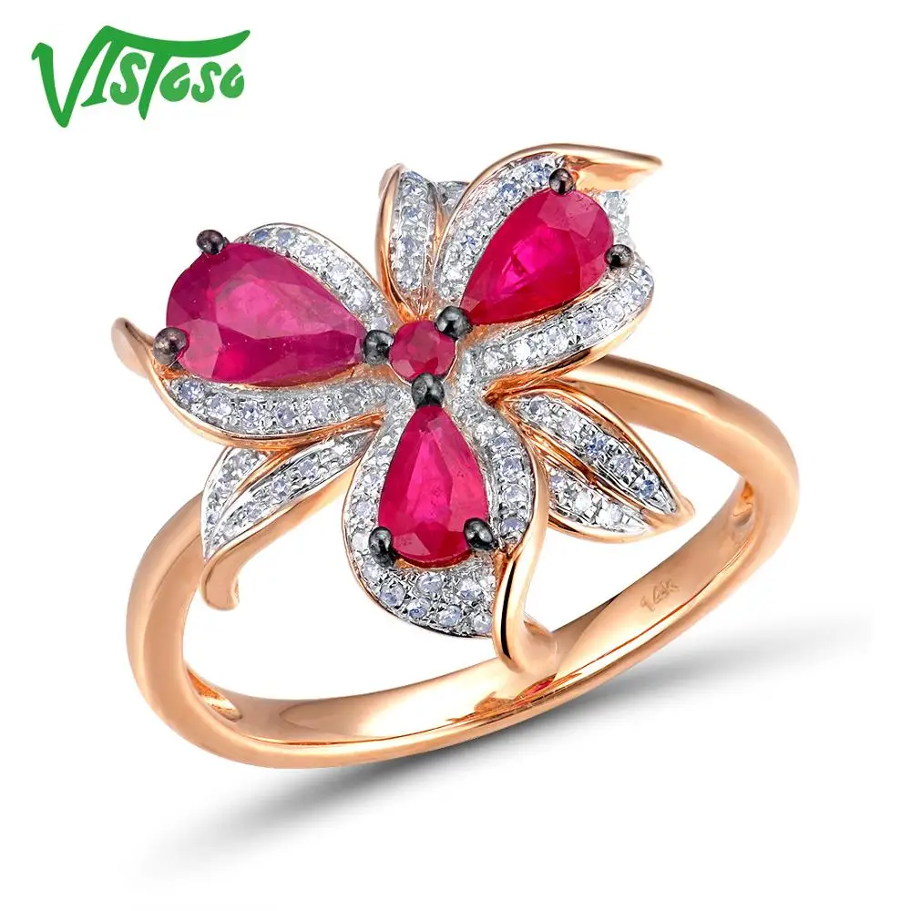 VISTOSO 14 K 585 кольцо из розового золота для женщин Оригинальные сверкающие бриллианты Необычные рубиновые помолвки уникальные элегантные изысканные украшения