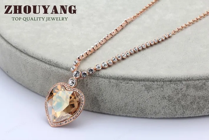 ZHOUYANG, высокое качество, серебряное ожерелье с подвеской в виде сердца моря, ювелирные изделия с австрийским кристаллом ZYN585 ZYN586