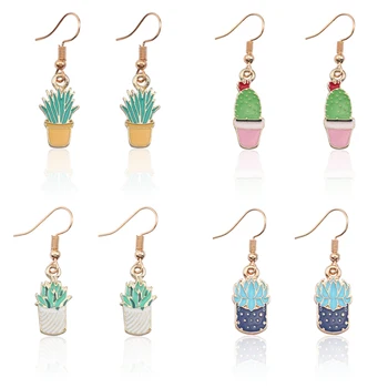 

DIY Succulent Plants Earring Cactus Potted Plant Earrings For Women Colorful Drop Oil Pendant Eardrop Charms Jewelry