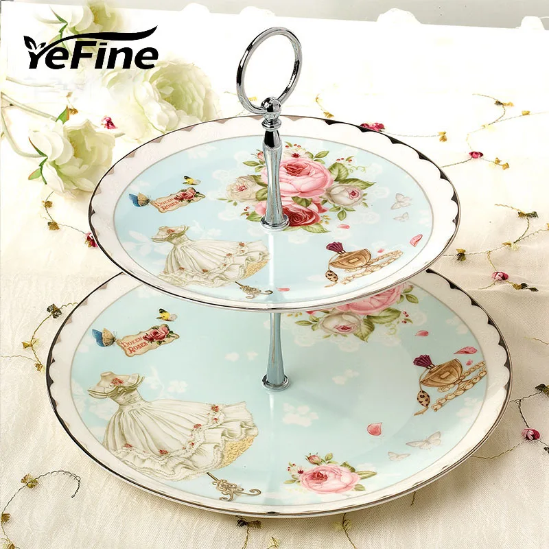 YeFine Snack Holder Classical Bone China Double Layer Dishes And Plates