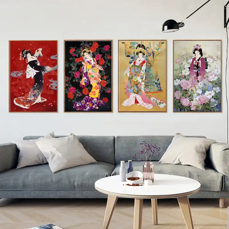 Japanese Kimono Girls Portrait Posters And Prints Vintage Home Decor Canvas Painting Wall Art Picture For Living Room No Framed Painting Calligraphy Aliexpress