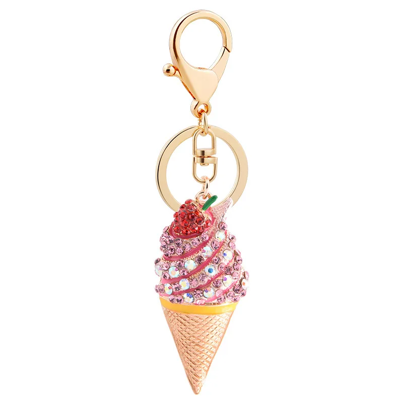 

Lovely Creative Alloy Keychain Ice Cream Modeling Flash Key Metal Keychains for Ladies Keychain Car Accessories