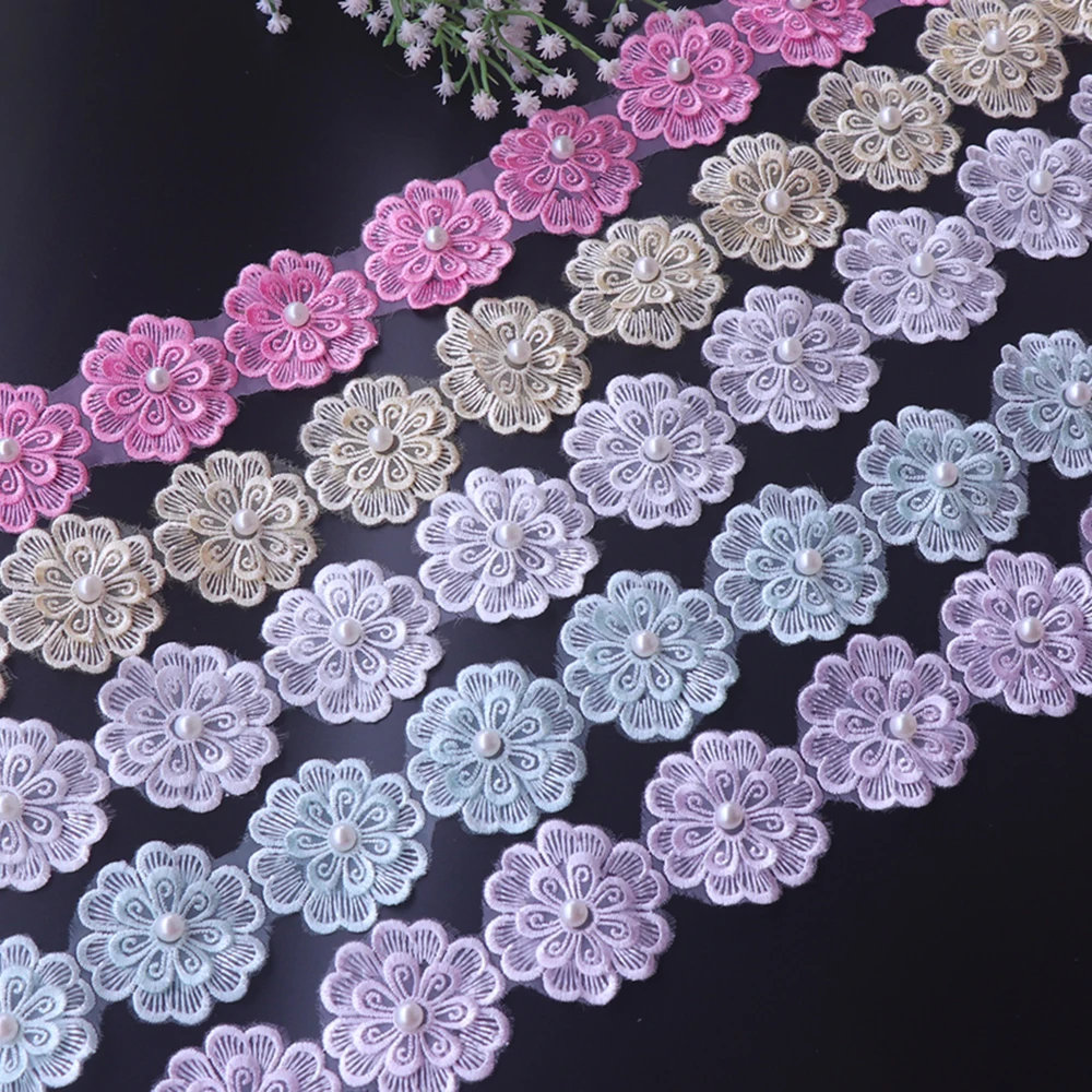 

H656 5CM Pearl Flower DIY Soluble Wedding Lace Lace Trim Knitting Embroidered Handmade Patchwork Ribbon Sewing Supplies Craft