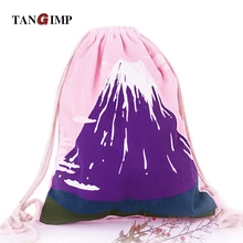TANGIMP Mount Fuji Печать Drawstring рюкзаки для женщин девочек плеча холщовые пляжные сумки маленькие путешествия ведро хранения розовые сумки
