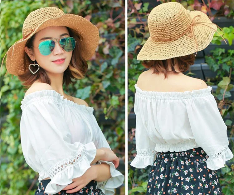 2018 South Korea Summer Fashion Lady Sun Hat New Straw Bow Straw Hat Outdoor Sunshade Beach Hat ACA36 (3)