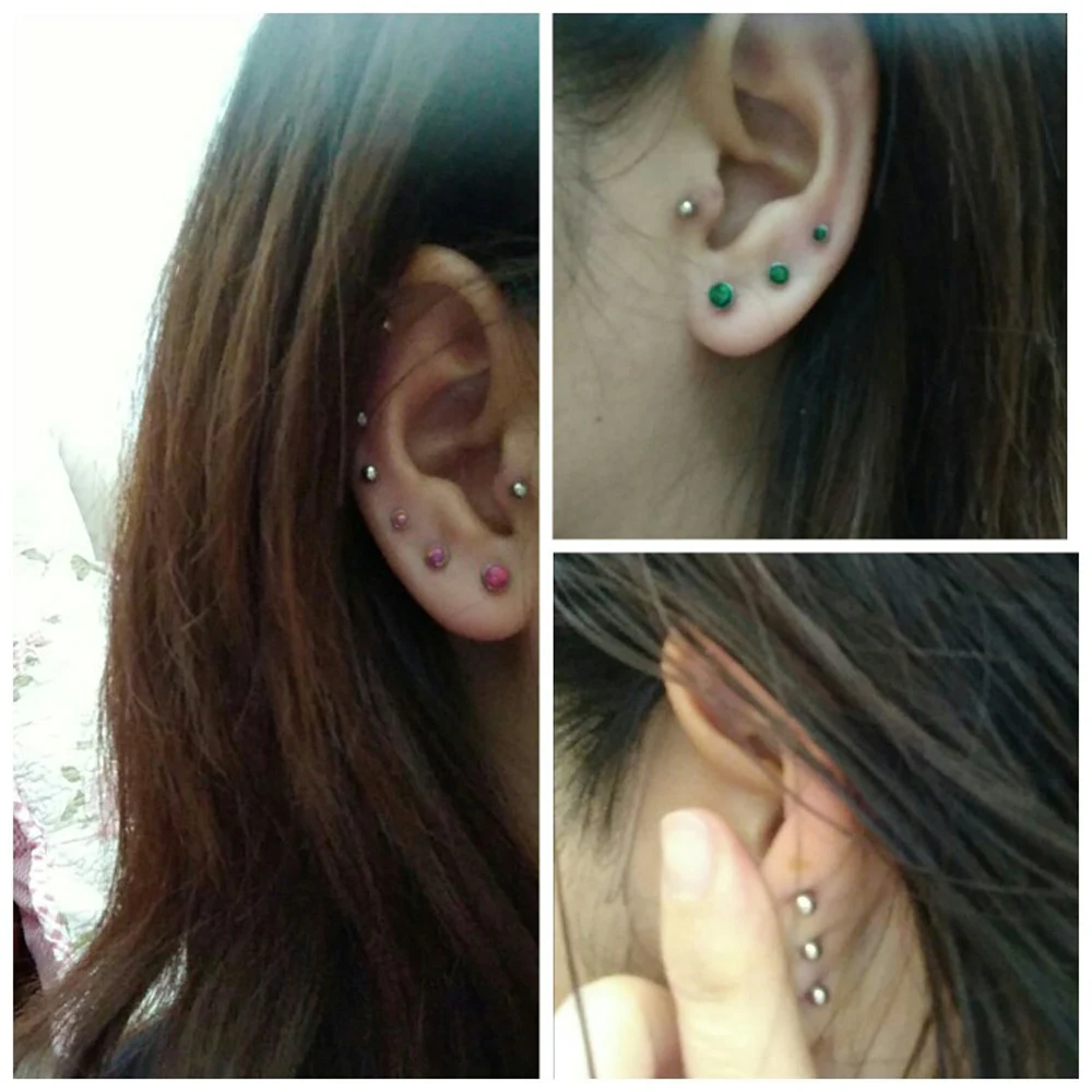 1Pc Silver Opal Stone Ear Tragus Cartilage Helix Stud Piercing Body Jewelry Retainers Earring Barbell Stud 16g - Image 4