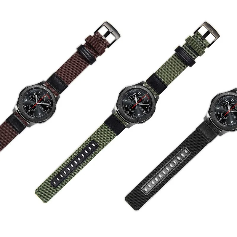 22mm 20mm Woven Nylon Leather Watch Band Strap For Samsung Gear S3 Sport Huawei Watch 2
