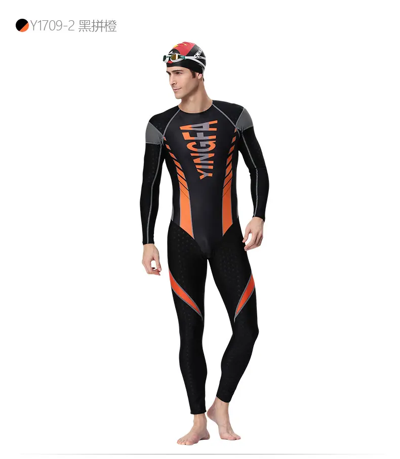 YINGFA, мужской слитный купальник, костюмы для дайвинга, sharkskin, купальник с длинными рукавами, брюки, Солнцезащитный тренировочный купальник, купальный костюм для дайвинга - Цвет: Y1709-2
