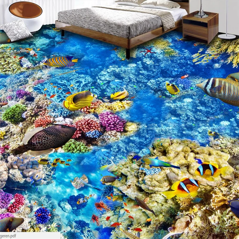 

wellyu Underwater world tropical fish coral 3D floor tiles custom large mural waterproof wear-resistant floor stickers