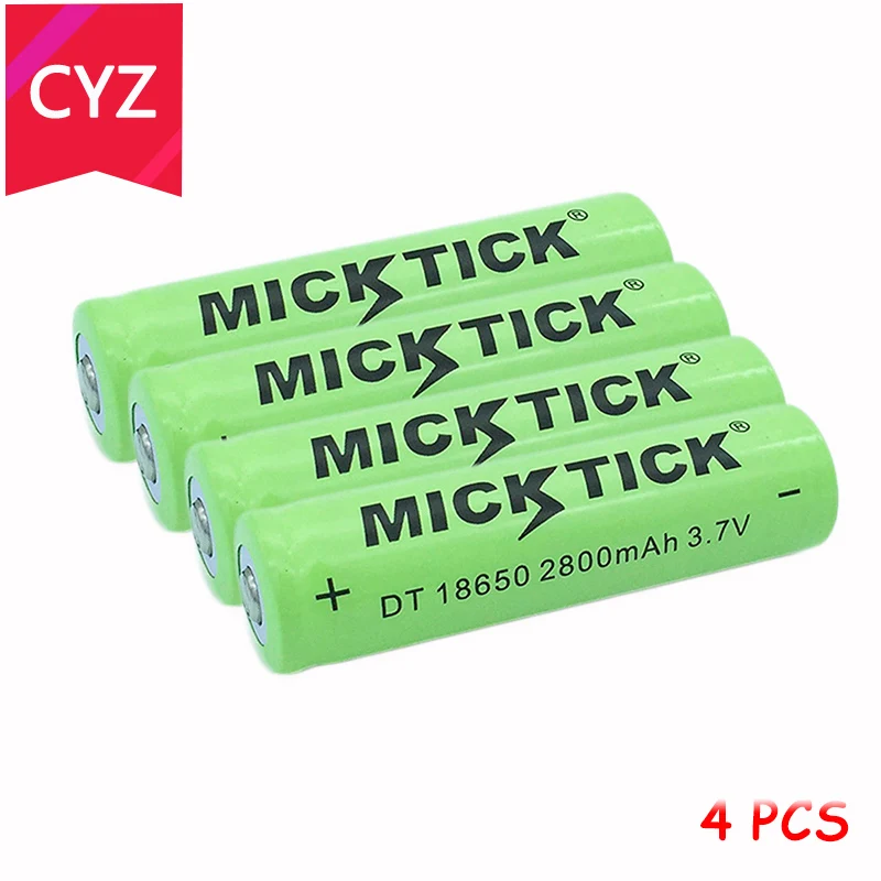 4 шт. 18650 (не AA) 3.7 В 2800 мАч micktick Батарея батареи Batteria литиевых литий ионный