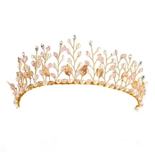 С украшением в виде кристаллов и жемчугом свадебная диадема горный хрусталь повязки на голову ювелирные украшения Свадебные аксессуары для волос, золотистый головной убор повязка на голову
