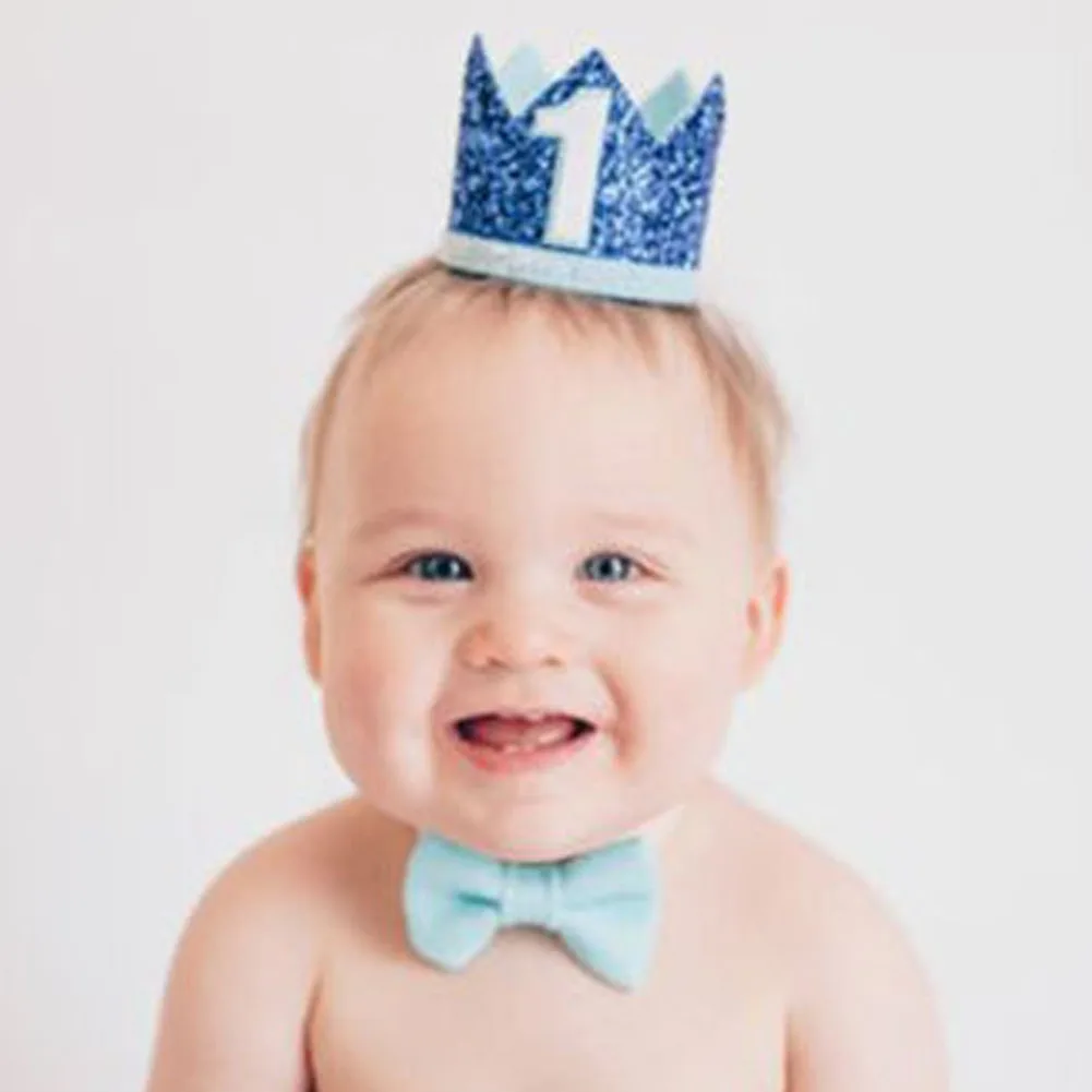 1/2 повязка на голову вечерние для новорожденных и маленьких девочек и мальчиков, на первый день рождения вечерние, с короной
