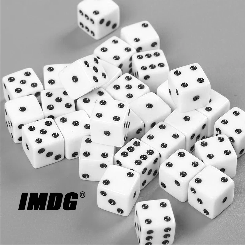 

10pcs/pack White New Acrylic Dice 16mm Black Dot Square Corners High Quality Boutique Game Dice