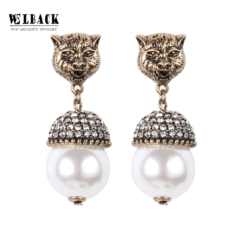 

WELBACK Fashion Natural Round Pearl Rarrings Gold Animal Earrings Women's New Design DIY Earrings 2018 CC Brand Jewelry Hot Sale