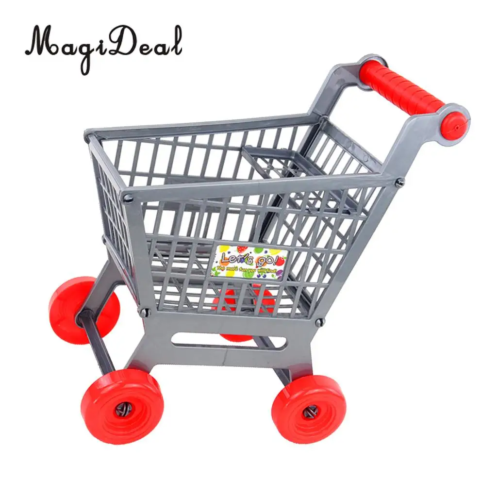 MagiDeal Simulation Miniature Supermarket Shopping Hand Trolley Cart for Kids Children Role Play Game Toy Dollhouse Acc Gray
