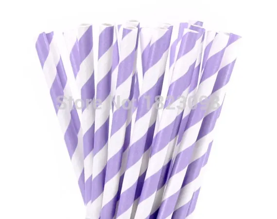 Paper Straws - Lilac  White Stripe