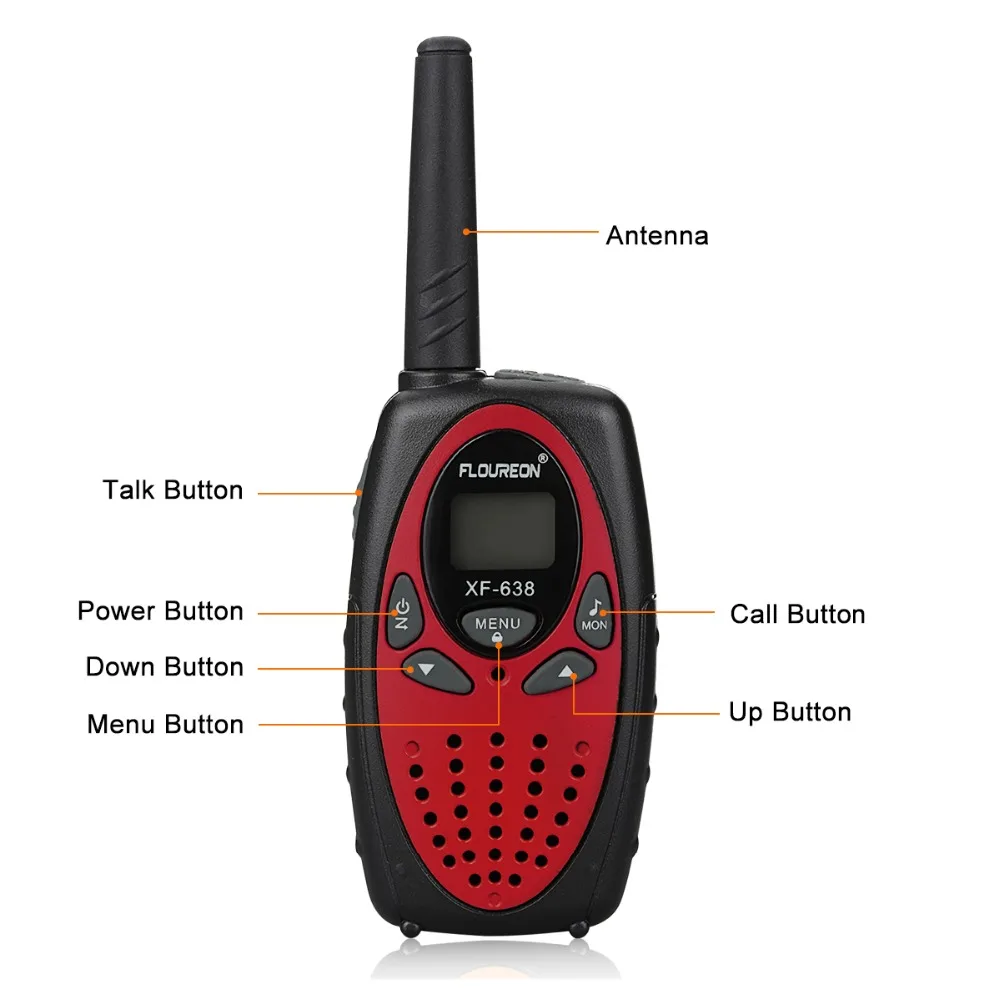 Floureon 8 каналов рации UHF400-470MHz двухстороннее радио 3 КМ Домофон красный ЕС/Великобритания