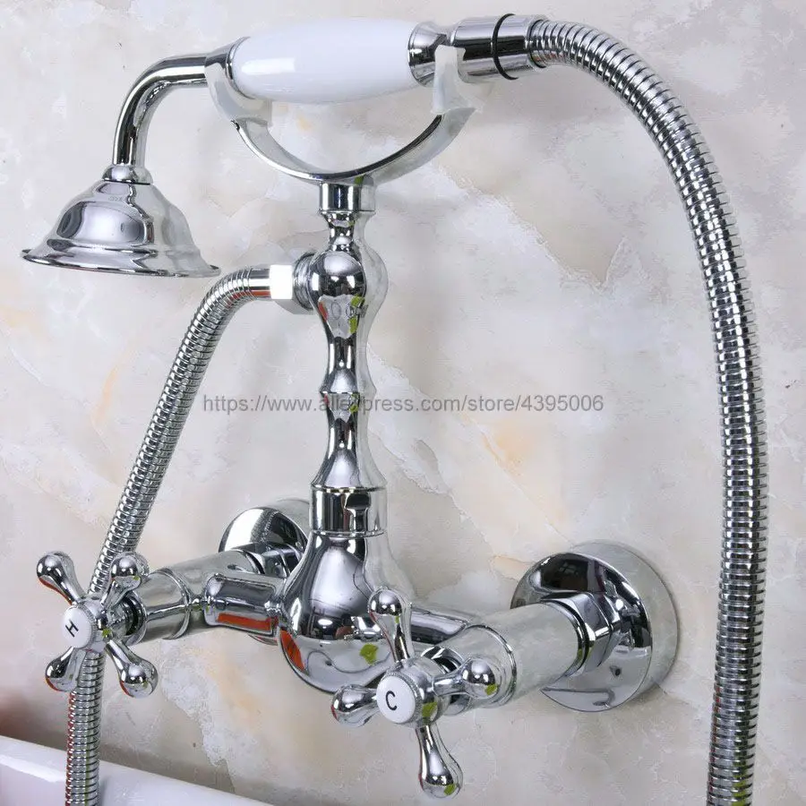 

Free Shipping Wall Mounted Bathroom Shower Faucet Bath Mixer Tap With Hand Shower Sprayer Mixer Tap Bna192