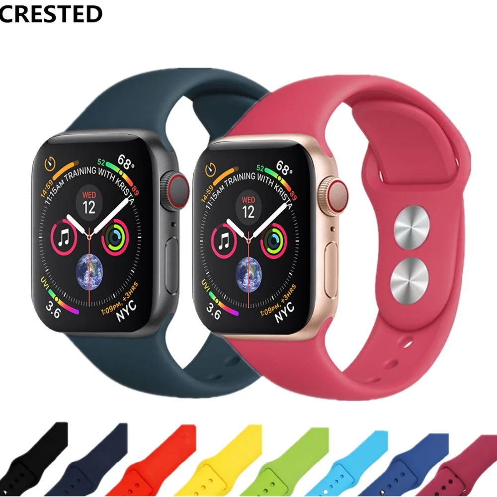 

CRESTED Sport strap For Apple watch band 4 42mm/38mm 3 iwatch band 44mm/40mm correa Silicone Bracelet belt watch Accessories 42