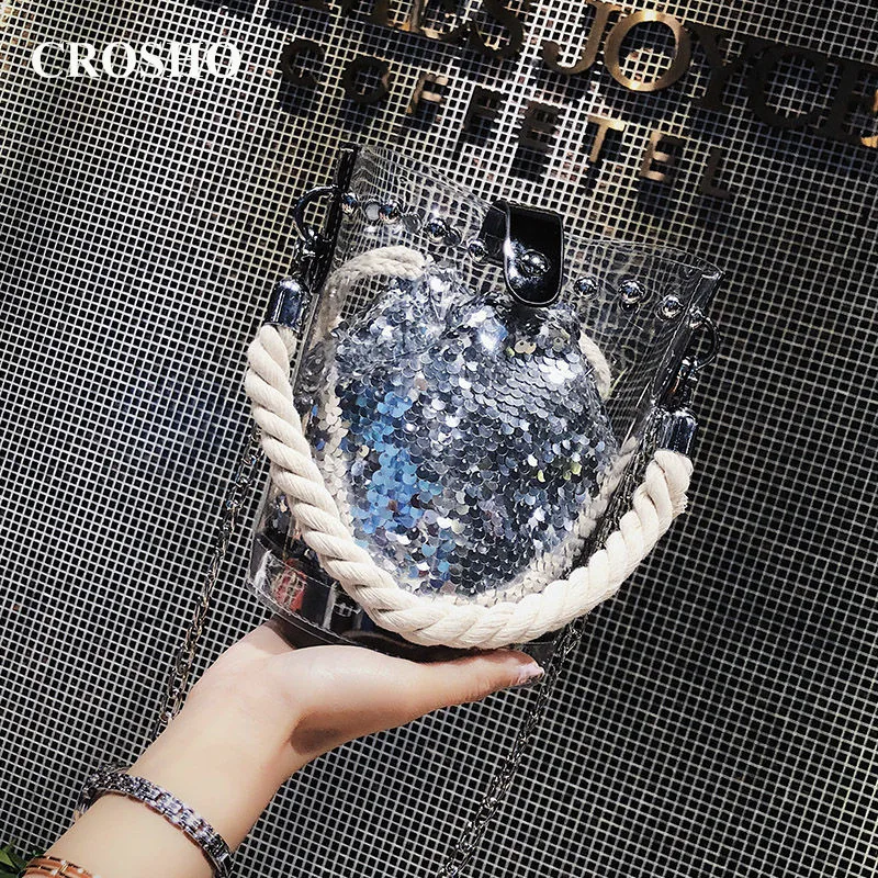 

CROSHO Transparent Female Bucket Bag Spring and Summer Mini Single Shoulder Crossbody Handbag Composite Bag