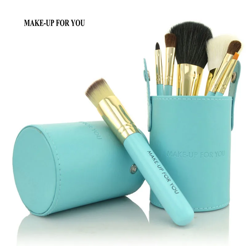 7 Pcs Makeup Brushes Kit Studio Holder Tube Convenient Portable Leather