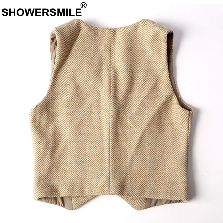 SHOWERSMILE Grey Suit Vest Women Cashmere Herringbone Sleeveless Jackets Female Tweed Plus Size England Ladies Spring Waistcoat