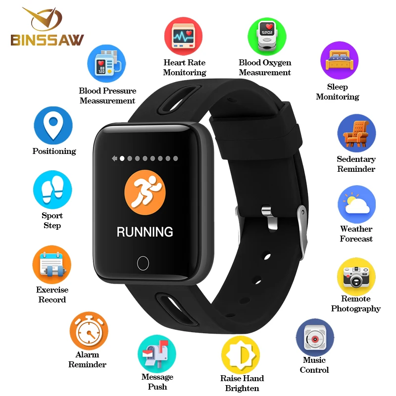 

BINSSAW Smart Watch Men Women Bluetooth Sport Pedometer Clock LED Heart RateLarge screen color Touch Screen Android IOS with Box