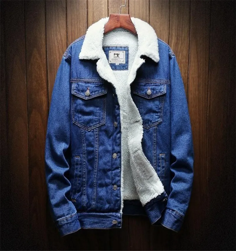 

S-6XL Men Light Blue Winter Jean Jackets Outerwear Warm Denim Coats New Men Large Size Wool Liner Thicker Winter Denim Jackets