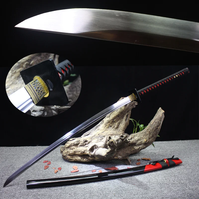 46 Inch Length Handmade Naginata 1060 High Carbon Steel Blade Japanese Samurai Sword Red / Black Scabbard Battle For Ready