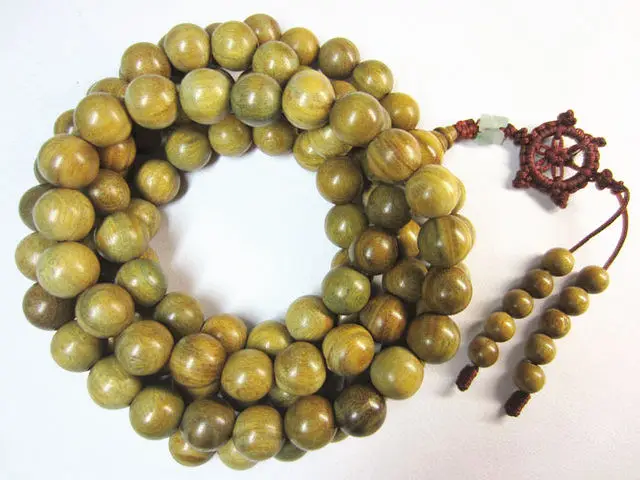 Natural Green Sandalwood Beads Necklace 15mm for Man Buddhist 108 Beads Meditation Prayer Malas Rosary Fragrant Verawood