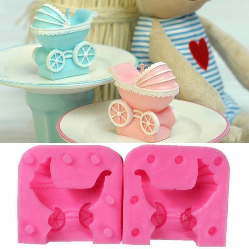 

3D Silicone Baby Stroller Candle Mold Resin Clay Soap Molds Fondant Cake Decorating Sugar Paste Chocolate Candy Molds Fondant