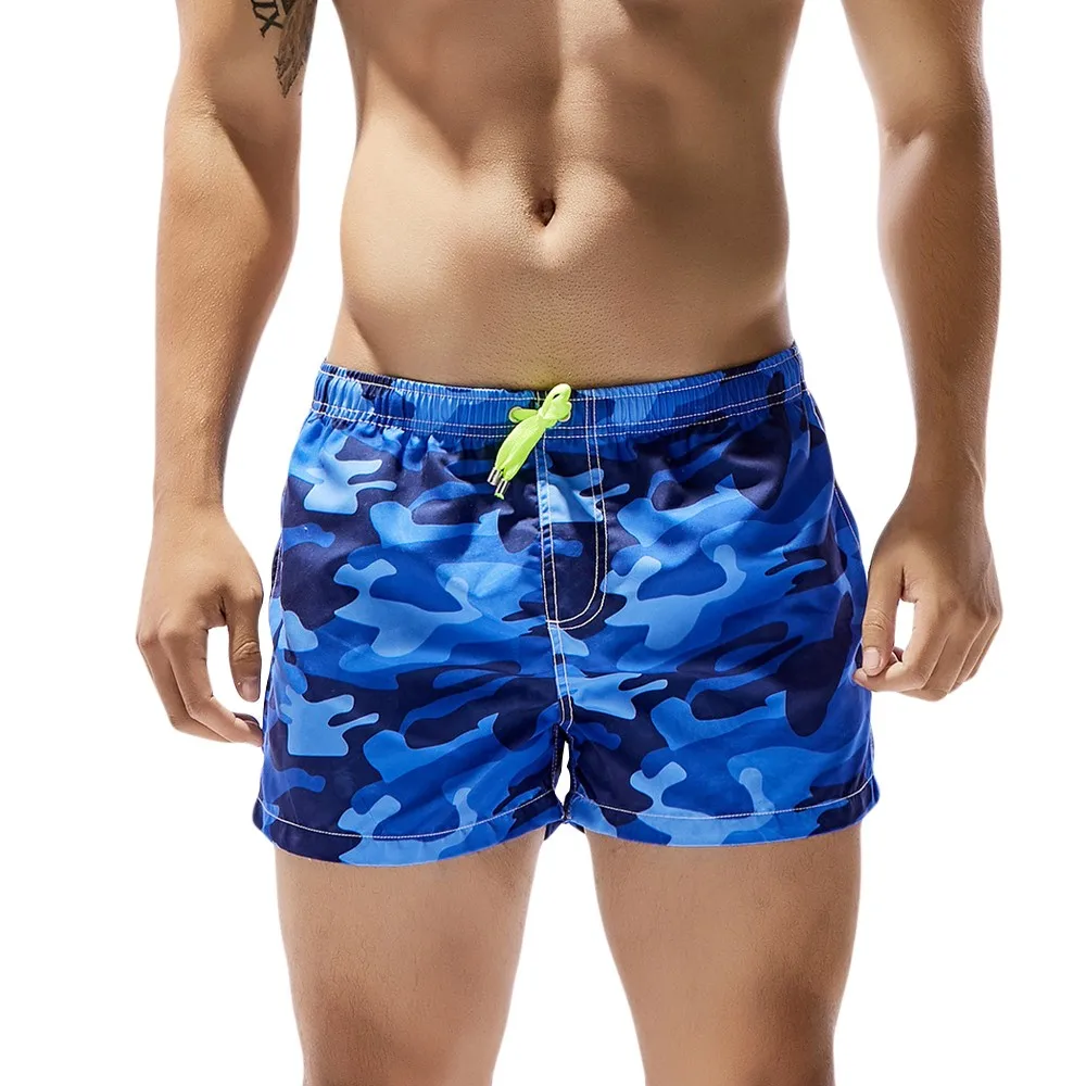 Мужские дышащие плавки больших размеров, плавки, Шорты для плавания, тонкое камуфляжное нижнее белье с принтом, шорты, пляжные шорты - Цвет: Синий