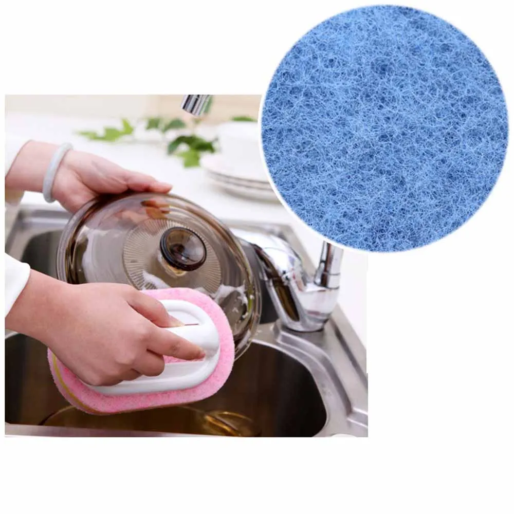 

New Cleaning Bath Brush Plastic Handle Sponge Bottom Kitchen Bathroom Cleaning Tool