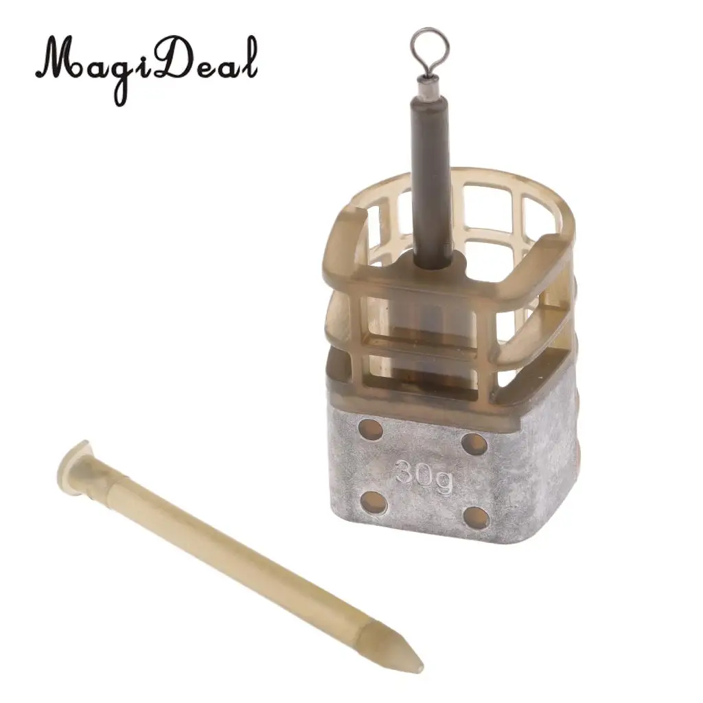 In Line Cage Feeder Coarse Fishing Feeders Bait Cage Lure Holder Basket with Lead Sinker 30g
