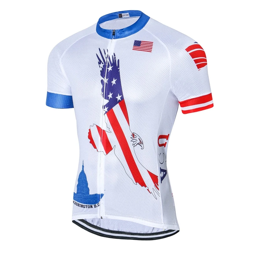 Команда weimostar Мужская Ropa Ciclismo США короткий рукав Велоспорт Джерси Pro одежда для велоспорта майки быстросохнущие топы для верховой езды белый
