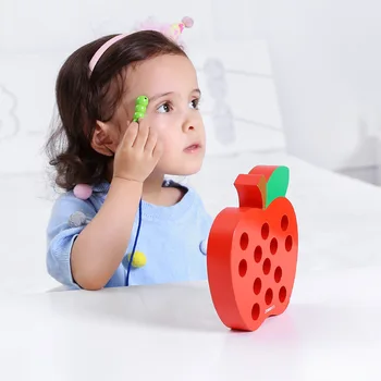 

YARD worm Eating Apple Threading Games Baby Wooden Brain Puzzles Toys for Gift