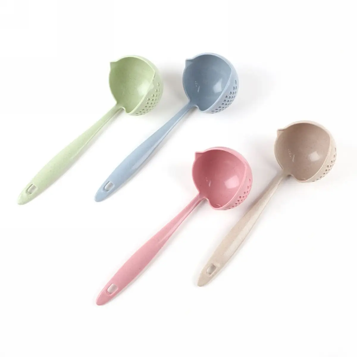 2 in 1 Creative Wheat Straw Soup Spoon Long Handle Lovely Porridge Spoons with Filter Dinnerware Kitchen Colander Tools