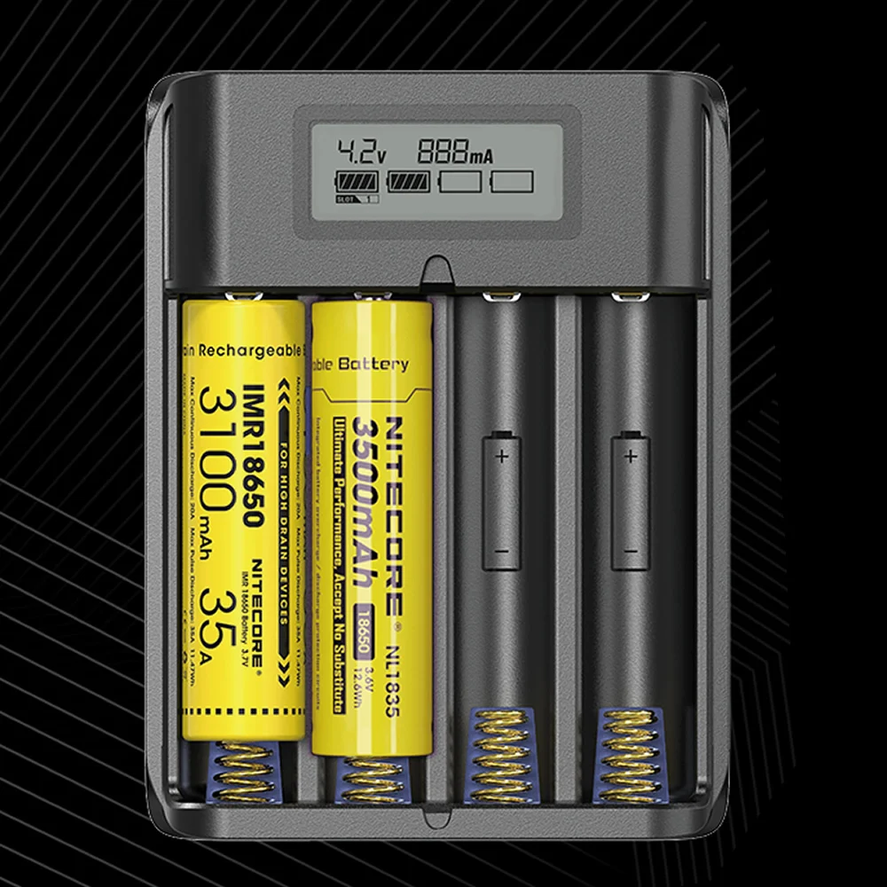 NITECORE F4 Flex банк 2In1 Открытый USB Зарядное устройство+ путешествия Мощность Дополнительный внешний аккумулятор с 4x18650 Перезаряжаемые Батарейки+ Зарядное устройство кабель