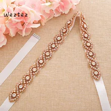 Розовое золото Лента Свадебная со стразами для невесты пояс Стразы свадебное платье пояс для женщин SD108RG