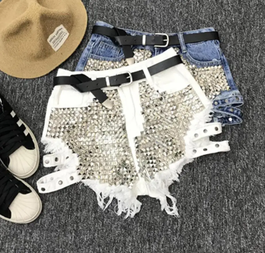 Rebite denim shorts 2019 verão primavera feminina