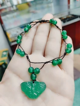 

Koraba Handmade Knit Natural Chinese Green Jade Chalcedony Butterfly Anklet Jewelry