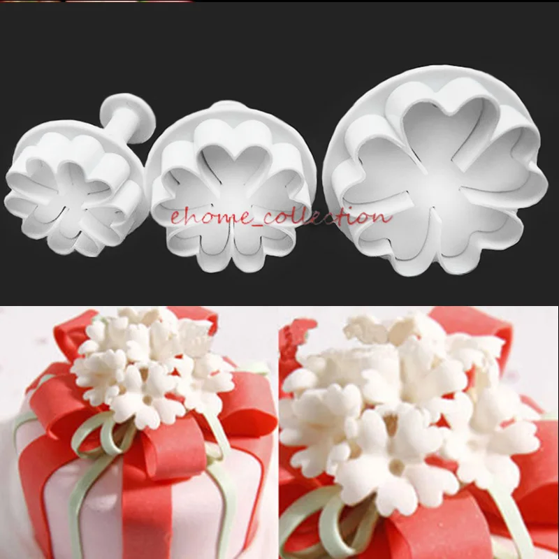 

3 Pieces Heart Flowers Shape Plunger Cutters Sugarcraft Fondant Cake Decorating Mold Cupcake Pastry Decoration Craft Set