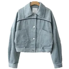 Осенняя Женская Вельветовая куртка, пальто, повседневная верхняя одежда, карманы, пуговицы, длинный рукав, винтажные короткие Базовые Куртки