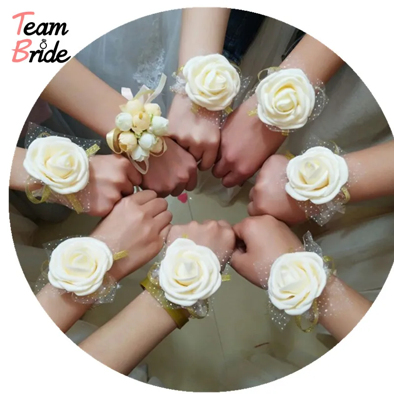 

Team Bride 7PC Wedding decoration Artificial Rose Wrist Flower Bridesmaids Wedding Gifts for Guests Bridal Party Favors Supplies