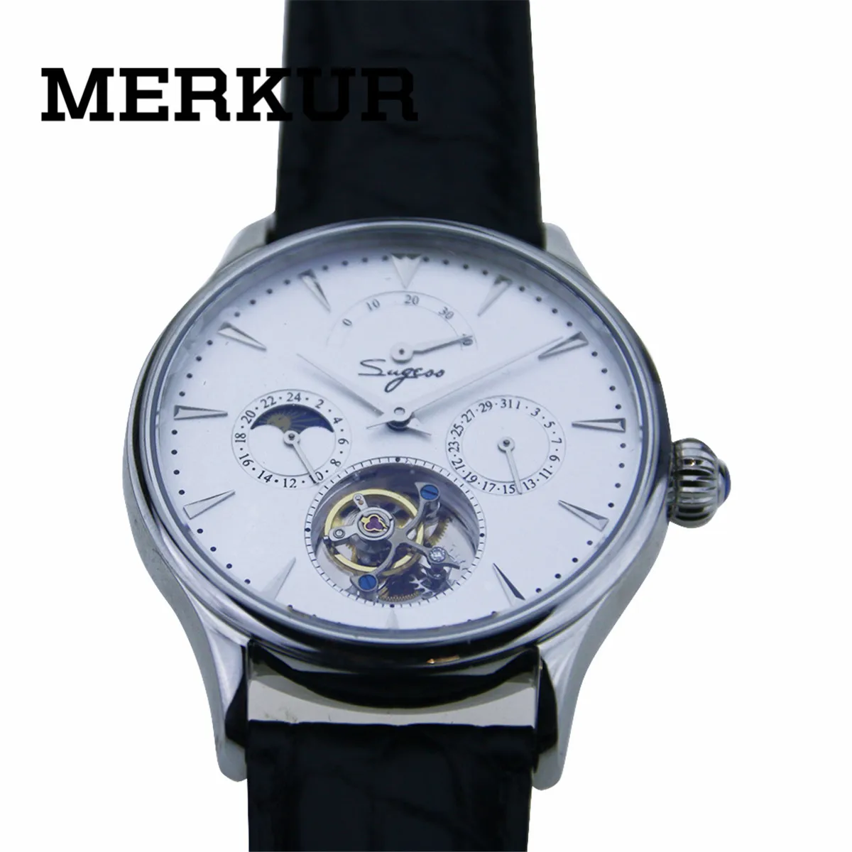 

SEAGULL Movement Sugess Tourbillon Mens Wrist watch Hand Winding Calendar Power reserve Mechanical